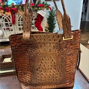 Brahmin Tan Crocodile Embossed Tote